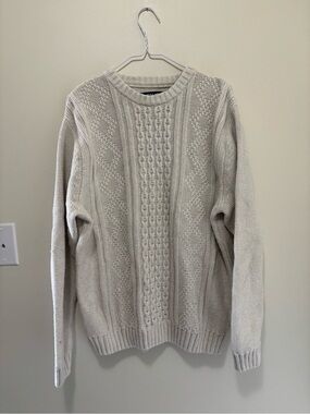 Chaps Est. 1978 Cream Cable Knit Cotton Crewneck Sweater